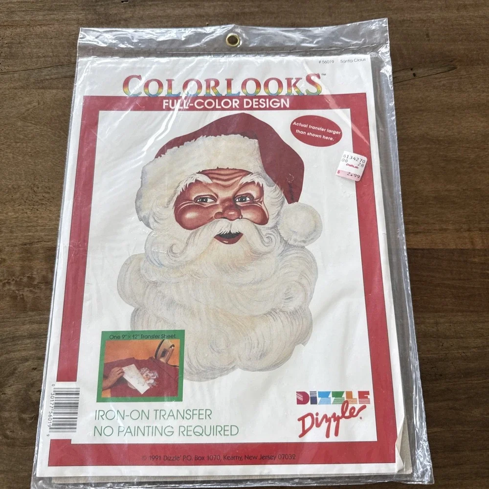 Vintage Dizzle Color Looks Iron on Transfer - Santa Christmas - 1991 - Sealed -